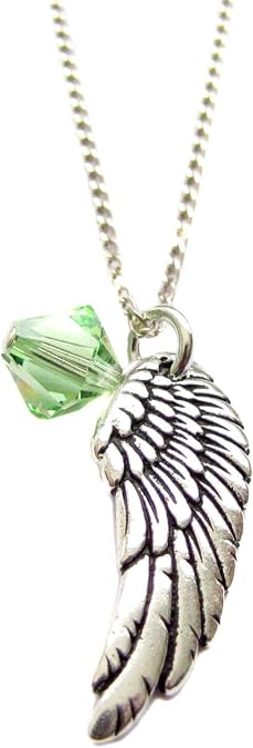 Archangel Chamuel, Crystal, Pewter Angel Wing Charm, Sterling Silver Necklace, 18"