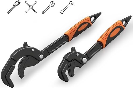 ETERNA 10" & 14" Pipe Wrench Set, 2 Pack Multi-Function Adjustable Pipe Wrench Set, Self Adjusting, Self Locking, Quick Open, Power Grip Wrench for Plumbing Pipes, Nuts, Screws, Vehicle Repairs