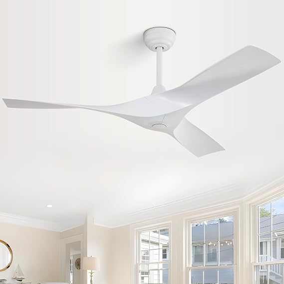 Sofucor 52" White Ceiling Fan No Light, Modern Ceiling Fan with Remote Control, 3 ABS Blades Noiseless Reversible DC Motor for Living room, Bedroom