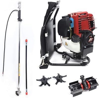 Backpack Gas Garden Brush Cutter Tiller, 3 in 1 35.4CC 4 Stroke Lawn Mower Brush Cutter Grass Hedge Trimmer, Cultivator Lawn Mower for Farmland Weeding Harvesting Clearing Ditching 4-stroke