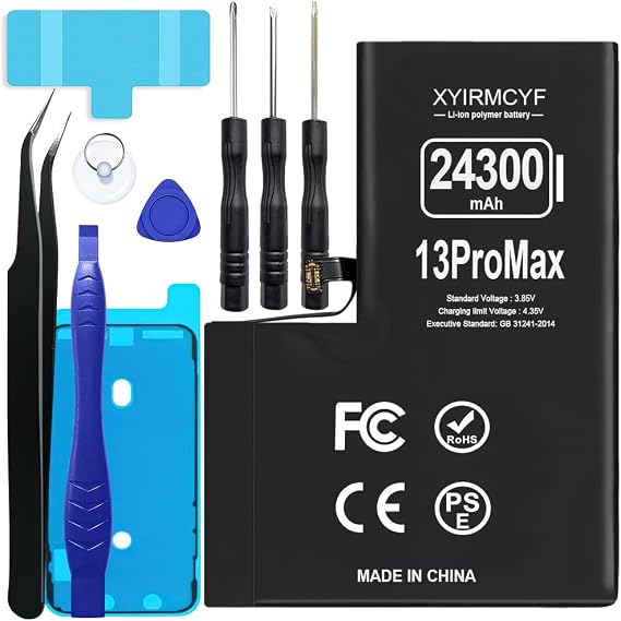 XYIRMCYF 24300mAh Super Capacity Battery Compatible with iPhone 13 Pro Max, 0 Cycle Li-Polymer Replacement Battery for iPhone 13 Pro Max, with Professional Repair Tool Kit