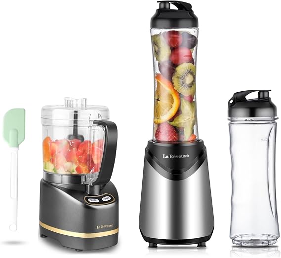 La Reveuse 2-Cup Mini Food Processor + La Reveuse 300W Personal Size Blender + 18 oz Replacement Bottle