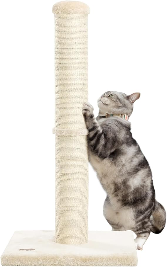 Karolpar 34inch Cat Scratching Post with Natural Sisal Rope 4.3Inch Large Diameter Scratcher Post Tree for Indoor Cats Beige