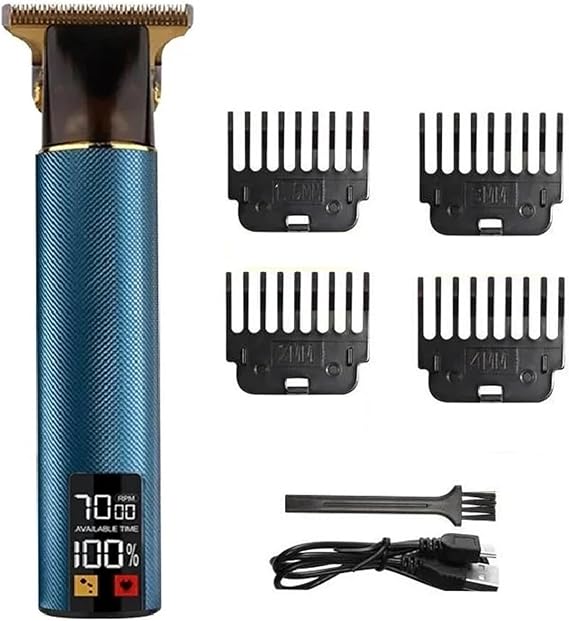Electric Hair Cutting Machine Vintage T9 Clipper Hair Rechargeable Man Shaver Trimmer for Men's Barber Professional(LCD Blue)