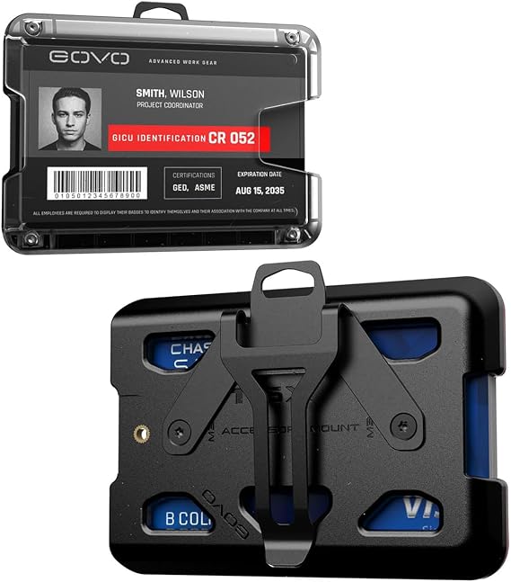 GOVO T6X Badge Holder/Wallet Horizontal Version, Holds 1-8 Cards (Black with Clip)