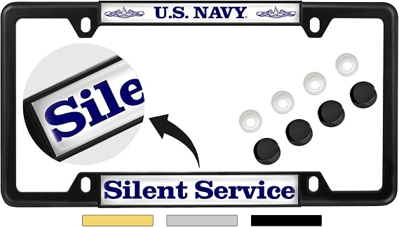US Navy Silent Service Metal 4-Hole Car License Plate Frame - Black, Qty: 1