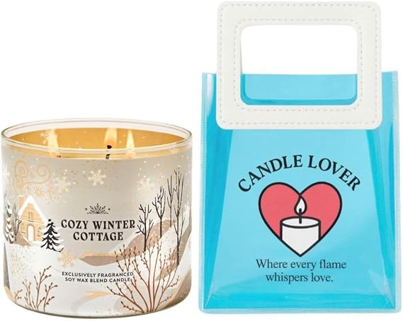 Cozy Winter Cottage - White Barn-Bath/Body Work- 3-Wick Scented Candle 14.5 OZ Burns 25-45 Hours and Gift Bag (Label Artwork Varies)