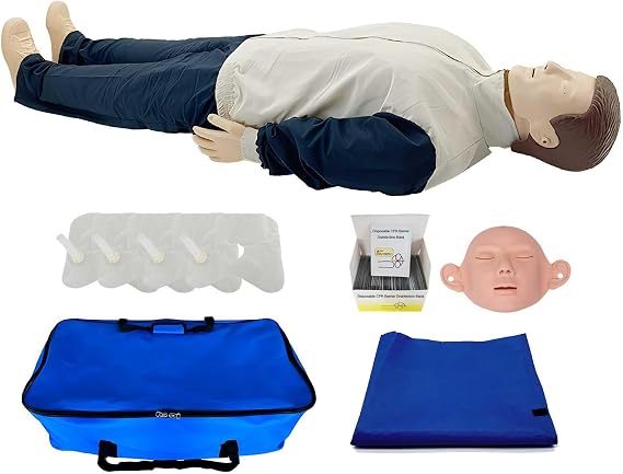 CPR Manikins, CPR Practice Dummy CPR Mannequins Full Body with Replaceable Facial Skin & 4 Replaceable Lung Bags & Storage Bag & Mat for Training and Exercises