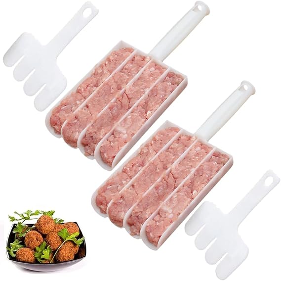 2 Pcs Kitchen Meatball Maker, 4 Meatballs at 1 Time None-Stick Meatball Maker Tool with Cutting Spade, DIY Creative Meatball Maker Mold for Sorbet, Rice Balls, Fish Ball Making