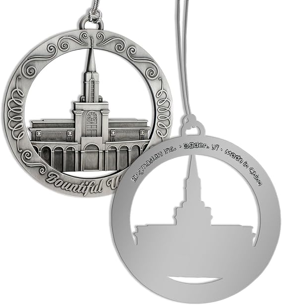 Ringmasters LDS Temple Ornament Antique Silver-Finish Hanging Ornament | LDS Missionary Ornament Exchange Ideas, (Bountiful Utah)