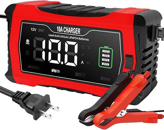 Araç Akü Şarj Cihazı, 12 V, 6 A ve 24 V, Kükürtünleştirici Akıllı LCD Pil Şarj Cihazı Sıcaklık Telafisi ile Otomobil, Kamyon, Motosiklet, Çim