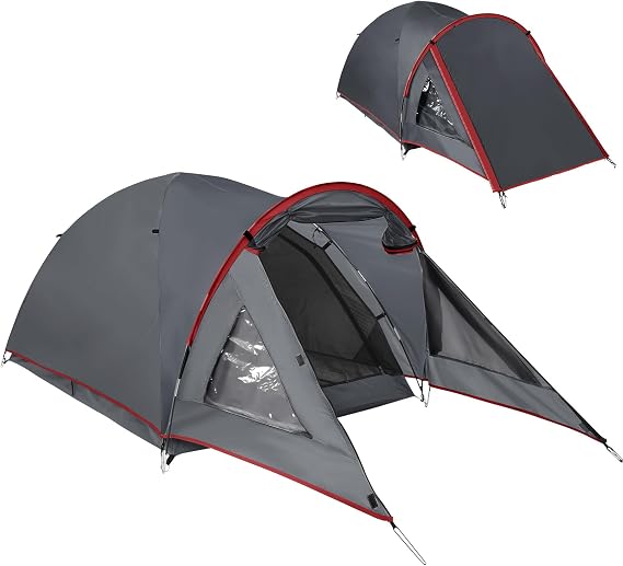2/4 Man Camping Tent with Porch,Waterproof Double-Skin Dome for Backpacking