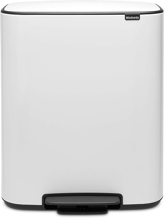 Brabantia Bo Pedal Bin - 60L Inner Bucket (White) Large Waste Kitchen Bin - Soft Closing Lid