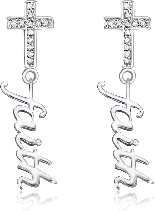 Cross Earrings for Women Men Christian Gifts for Women Faith Gifts Christian Jewelry Faith Silver Cross Earrings Religious Gifts for Women Cross Stud Earrings Christmas Dangle Earrings for Men