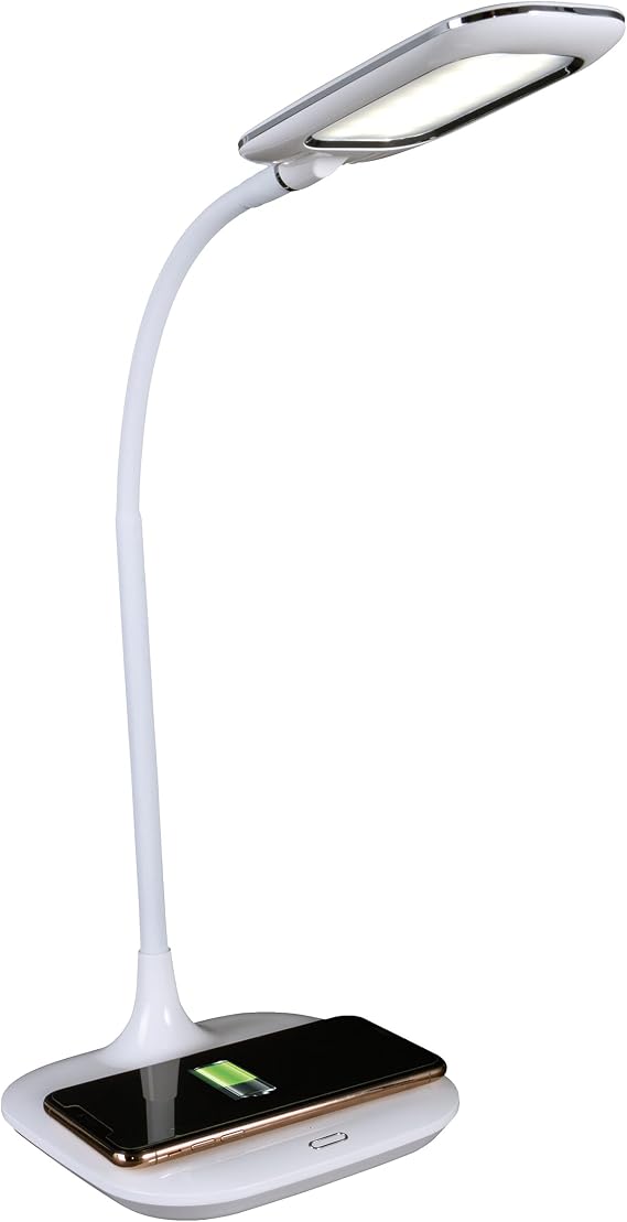 OttLite Prevention LED Desk Lamp with USB and Wireless Charging, White