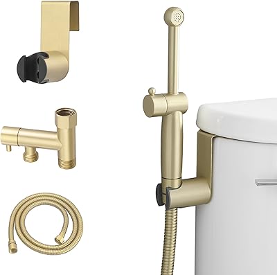 Handheld Bidet Sprayer for Toilet, Handheld Sprayer Attachment for Toilet with Adjustable Pressure Control Brushed Gold Bathroom Fixture Bidet Sprayer Sets, Brass