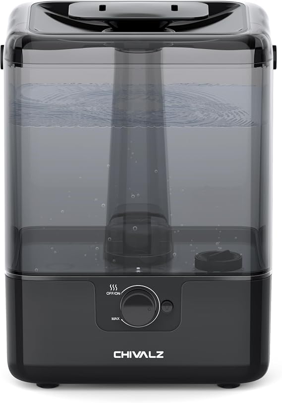 CHIVALZ Top Fill Humidifiers for Large Room, 6L Humidifiers for Bedrooms and Plants, Nightlight, Quiet, Black