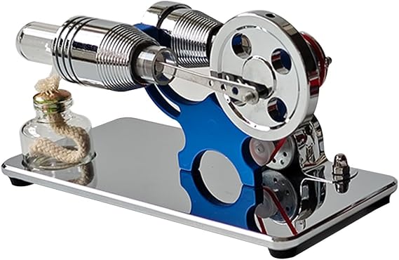 Stirling Engine Kit,Type Mirror-Reflective Thermal Air Stirling Engine Generator Model with LED Bulb String, Desktop Display Physics Science Experiment for Youth Adult