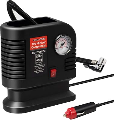 Toolman 250 PSI Portable Mini Air Compressor Tire Inflator Pump for balls, Bicycles, Motorcycles, cars QTH036
