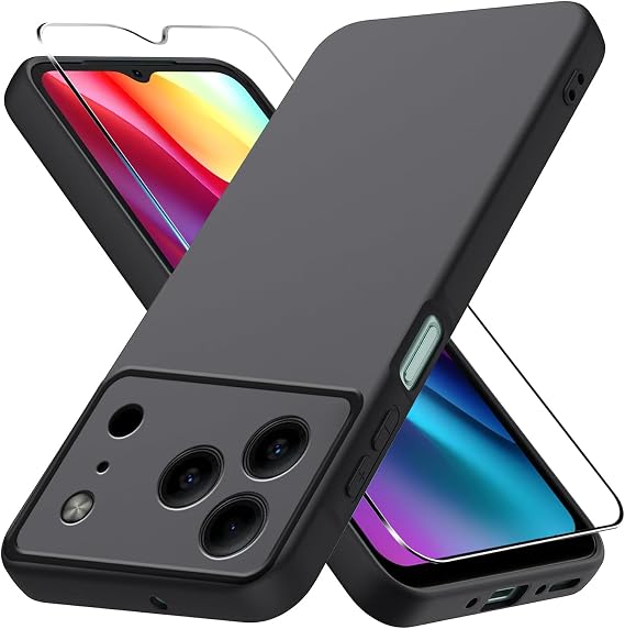 Case for Doogee Note 56 / Note 56 Pro / 56 Plus Phone Case with 9H Hardness Tempered Glass Screen Protector, TPU Shockproof Cover, Soft, Slim Fit, Anti-Scratch Protection, Black