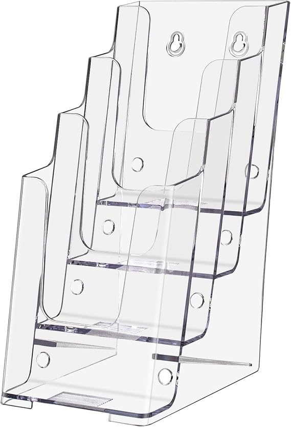 Marketing Holders 4W Brochure Holder Displays Organizer Handout Take One Advertisements Tri-fold Brochures Acrylic Four Pocket Counter Top or Wall Mount Design Tiered Pamphlet Maps Menu