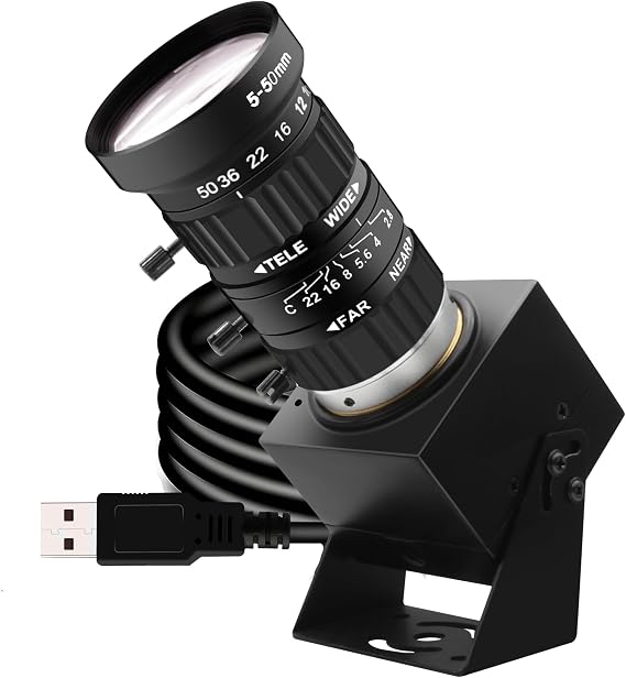 SVPRO 12MP USB Camera with 5-50mm Telephoto Lens, 10X Optical Zoom Manual Webcam 1080P 120fps High Speed UVC Macro Camera for PC/Mac/Linux/Android (12MP Industrial-Grade Professional Variable Lens)