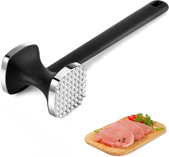 Kitchen Meat Tenderizer,Heavy Duty Meat Hammer,Double Sided Meat Tenderiser,Stainless Steel Meat Mallet,Versatile Tender Meat Hammer for Steak,Chicken,Fish,Cooking Enthusiasts(Silver)