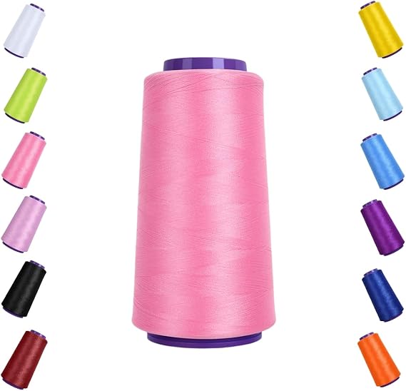 Polyester Low Stretchy Woolly Serger Thread 2500 Yards Per Roll, Soft Texture Overlock Sewing Thread for Garments, Polyester Thread for Serger&Overlock Machine Use (Deep Pink)