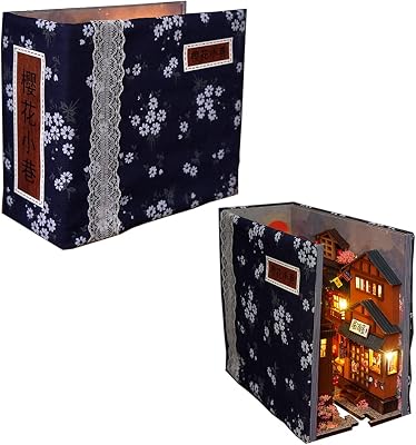 3D Wooden Book Stand Puzzle DIY Dollhouse Wood Bookends Book Nook Model Building Kit with LED Light for Teens and Adults to Build-Creativity Gift for Birthdays Christmas Halloween25
