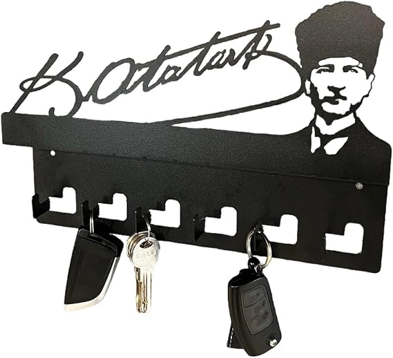 Atatürk Tasarımlı Duvar Askılı Anahtarlık ve Mektup Rafı Model-1 - Siyah