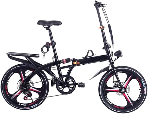 Folding Mountain Bike, Lightweight 6 Speed Folding Bike with Fender Non-Slip Loop Folding Bicycle, Black, 16in