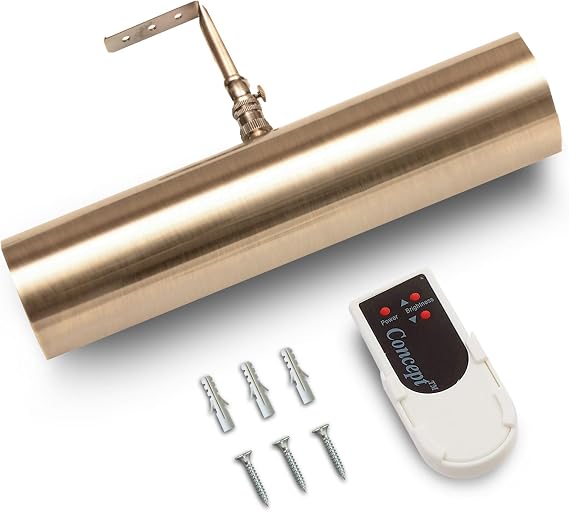 Concept2 102L Cordless Remote Control LED Picture Light- 11 1/2 inch Antique Brass with Silver Undertones
