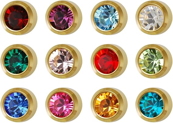 12 Pairs Studex Birthstones Mini 2mm Gold Plated Bezel Setting Ear Piercing Stud Earrings