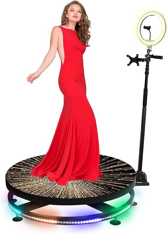 Live Streaming Spin Camera Booth, Party 360 Degree Photo Booth Machine, APP Remote Control, Ring Light Selfie Holder, Automatic Slow Motion for Wedding, Increase Fame