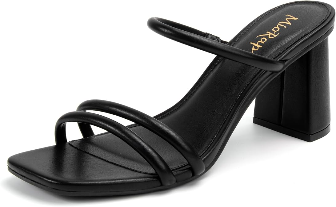 Square Open Toe Heels for Women Strappy Chunky Block Heeled Wedding Comfort Dressy Slides Sandals