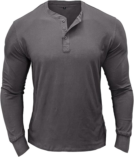 Mens Tshirts Cotton Loose Fit V Neck Long Sleeve Button Shirt Casual Solid Gym Workout Pullover Outdoor Clothing
