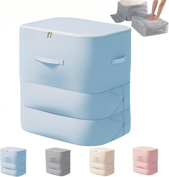 Slim Organizer with Built-In Compression, Packing Cube, Packing Cubes Compression for Comforter/Blanket/Clothing Storage Bags (Blue)