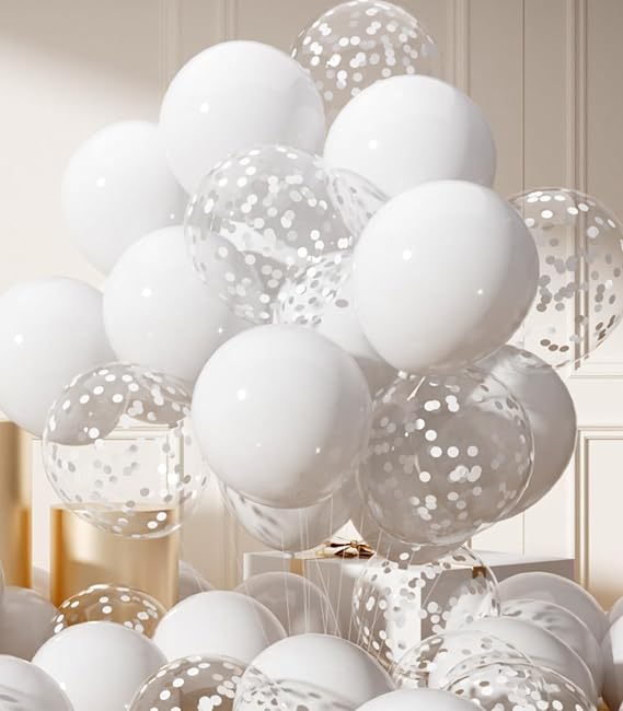 AULE 42Pcs Latex 12 Inch White Confetti Balloons Set
