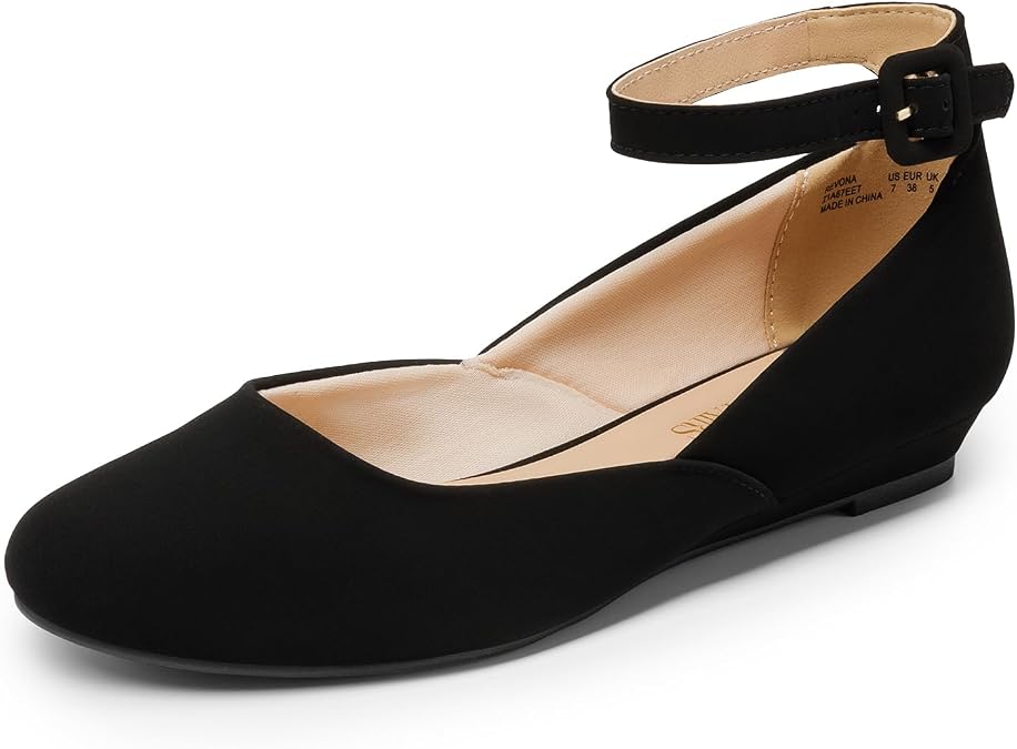 DREAM PAIRS Women's Dress Flats Ballet Low Wedge | Round Toe Flats, Ankle Strap, Comfortable Casual Flat Shoes