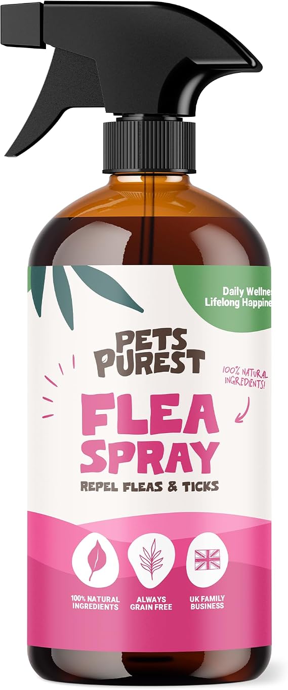 Pets Purest Flea Treatment for Dogs & Cats, 100% Natural Flea Spray for Dogs, Cats & Home. Safe & Effective Parasite Prevention Spray for Pets & Home 500ml