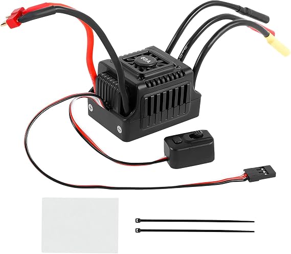 Brushless Sensorless ESC 60A Waterproof Dustproof Brushless ESC with XT60 Plug Adjustable Brushless ESC Multiple Protection Brushless ESC for 1/10 RC Car Truck Outdoor (T Plug)