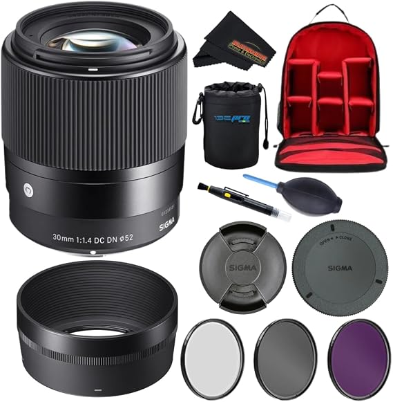 Sigma 30mm f1.4 Contemporary DC DN Lens for Sony E with Sunshine Photo Deluxe Bundle