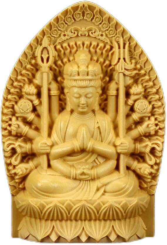 Ulalaza Boxwood Buddha Statue Solid Wood Carvings Carved Locker Box Sculpture Decoration
