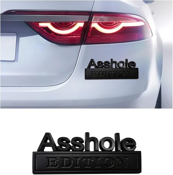 Augeny Asshole Edition Emblem Car Decal, 3D Metal Auto Front Hood Letter Badge with Strong Adhesive, Universal Fender Badge Decal Sticker, Vehicle Exterior Decor Accessories (Black)