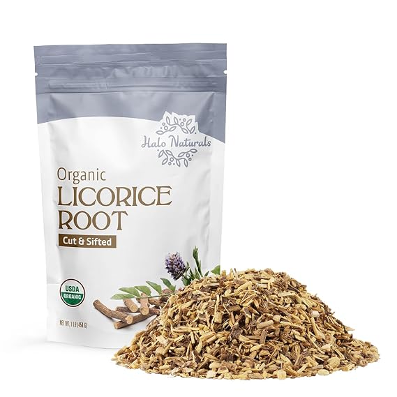 Halo Naturals Organic Licorice Root Cut & Sifted, 1 Pound (Glycyrrhiza glabra) USDA Certified | Resealable Pouch| Packaged in The USA