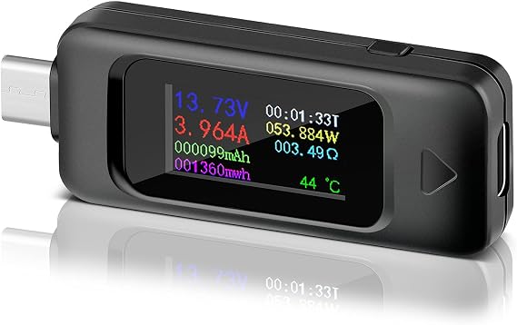 MakerHawk USB Test Cihazı Tip C Voltmetre Akım Test Cihazı Güç Ölçer Multimetre Ampermetre Tip C USB Şarj Cihazı Test Cihazı Renkli Ekran Kapasitesi Voltaj Akım Dedektörü 0-5A 4-30V