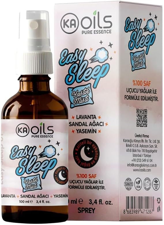 KAOils Easy Sleep Yastık Misti (Pillow Mist) 100 ml – Doğal Uyku Spreyi | Lavanta, Yasemin & Sandal Ağacı Yağları | Stres Azaltıcı, Uyku Öncesi Rahatlama