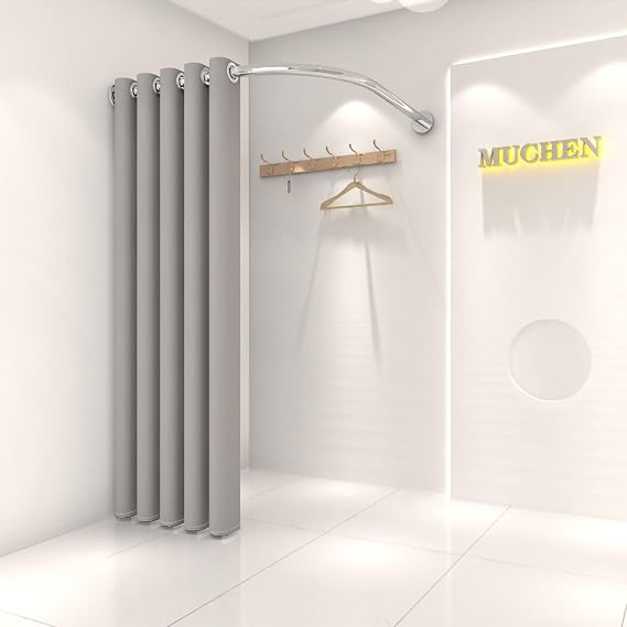 L Shaped Curtain Rod for Corner Room Office Divider, Drilling Nook Privacy Screen with Curtain & Hooks, Store Divider Separator to Change Clothes(Gray,80x80cm)