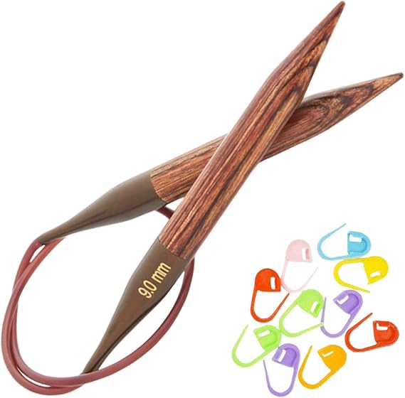 KnitPro Ginger Circular Knitting Needles 24 inch, Size 19 (60cm, 15.00mm) with 10 Colorful Stitch Markers