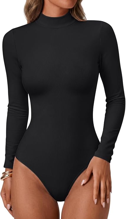 Trendy Queen Women's Mock Neck Long Sleeve Bodysuits 2026 Fall Fashion Top